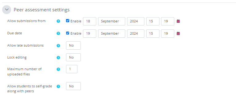 Peer assessment settings ayarları