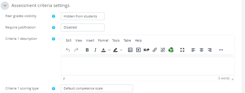 Criteria settings