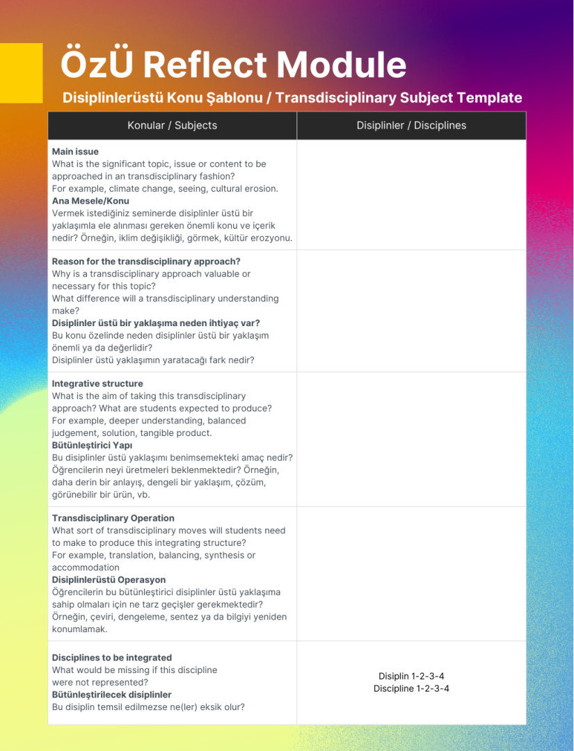 ÖzÜ Reflect Module Seminars in Transdisciplinary Texture